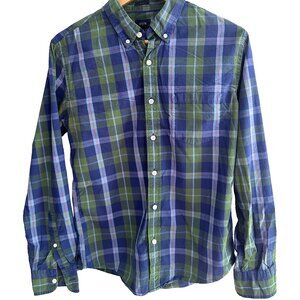 J.Crew Slim Fit Blue Green Long Sleeve Men’s Button Down Plaid Shirt Size Medium